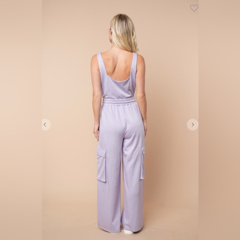 2-0406 White Birch Wide Leg Scuba Knit Lavender Jumpsuit Jumpsuit Waist - Picture 2 of 6